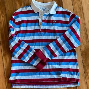 Lacoste Rugby/Polo Shirt - Burgundy, medium and Light Blue Stripes